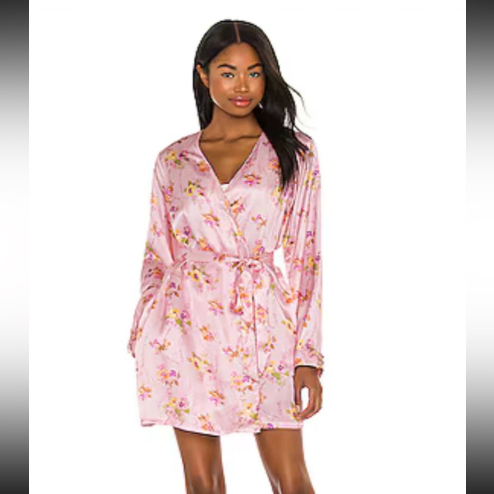 Love Shack Fancy x Morgan Lane Pink Floral Design Silk Robe M/L Tie